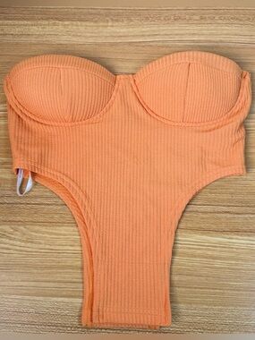 SHEIN Orange Ribbed Strapless One-Piece